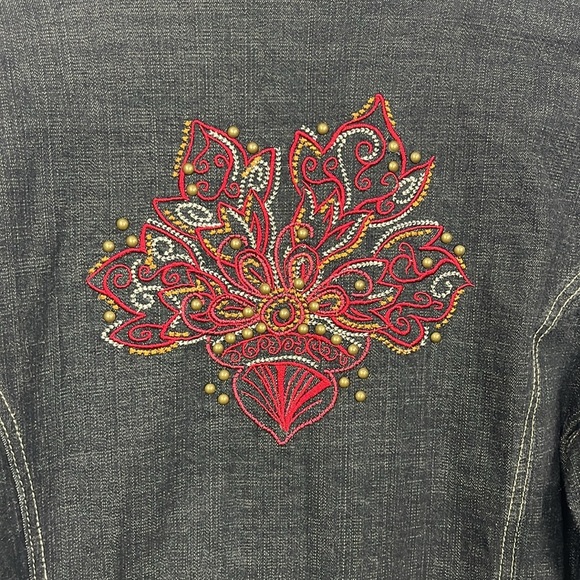 Denim & Co. Womens Jean Jacket M Dark Wash Black Long Sleeve Button Down Western - Picture 9 of 13